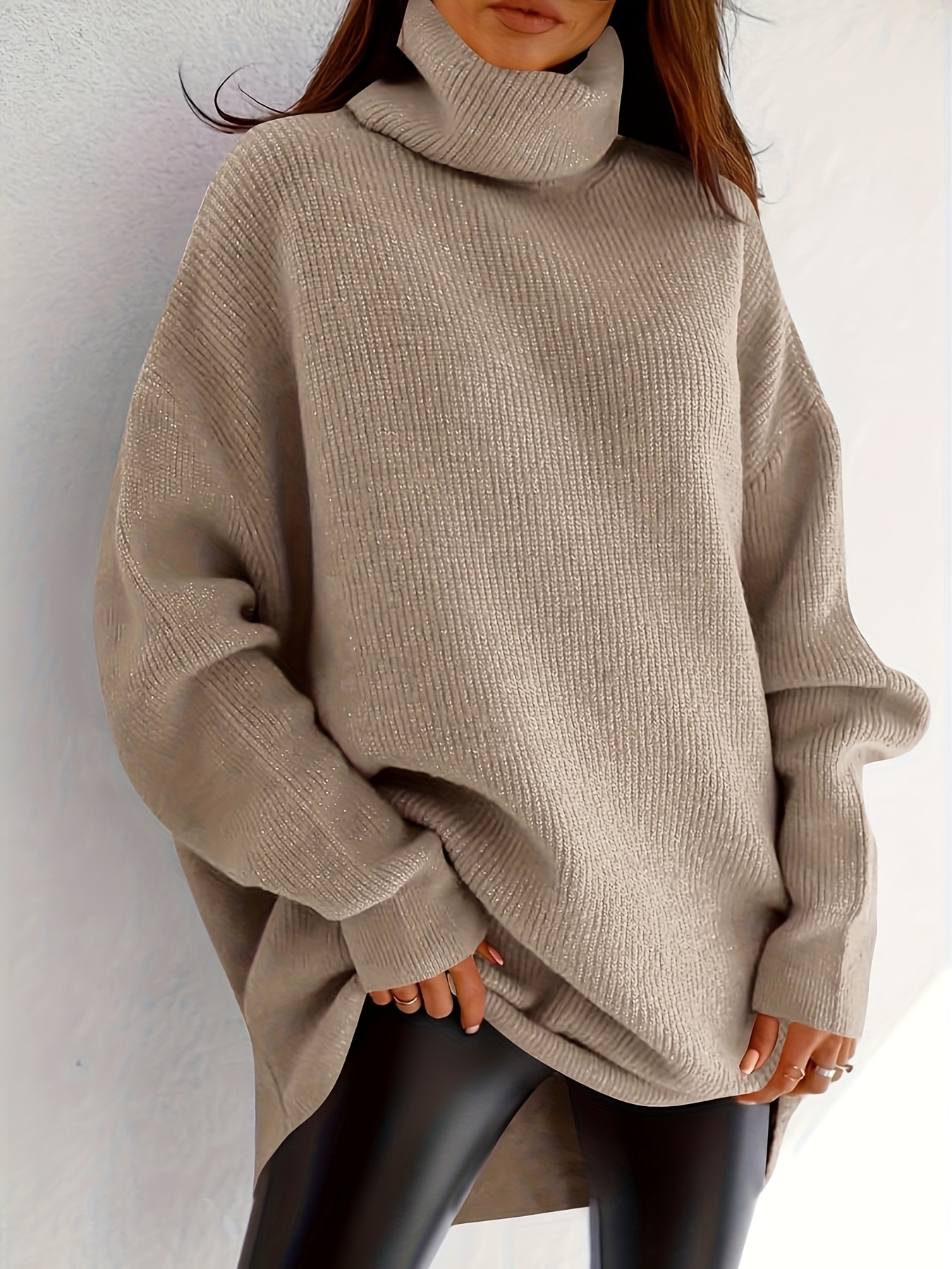 Womens Turtleneck Oversized Sweater Batwing Chunky Pullover Sweater Casual  Fall Loose Knit Jumper Top