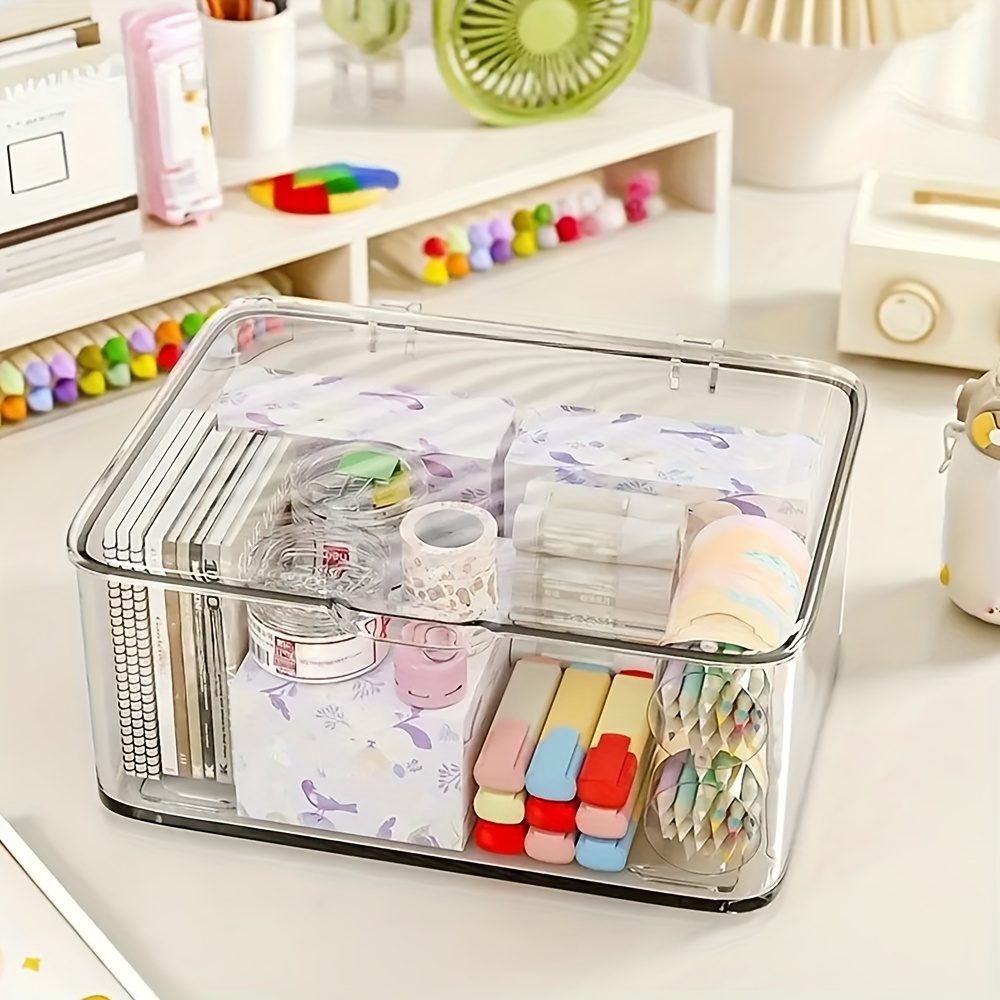 TEMU Large Capacity Acrylic Transparent Storage Box, Multi-functional Storage Box, Suitable For Home, Office Organization, Desktop, Kitchen Lidded