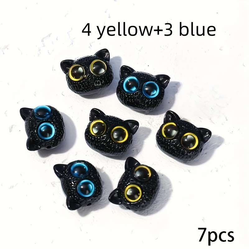E-shop Niedliche Harzperlen mit großen Augen und kleinen schwarzen Katzen, Zubehör für Armband- und Halskettenherstellung.