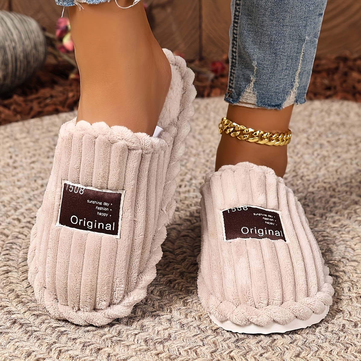 TEMU Soft Fabric With Fluffy Plush Collar For Home Slippers, In Multiple Colors, Fashionable And Warm For Men And Women - Skin-friendly And Warm Couple Slippers - Essential Holiday Gifts