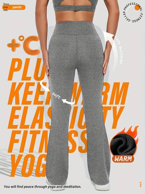 autumn and winter new plush yoga pants with high waist and flared pants for and high and thick micro flared pants for womens casual running shopping and sports pants