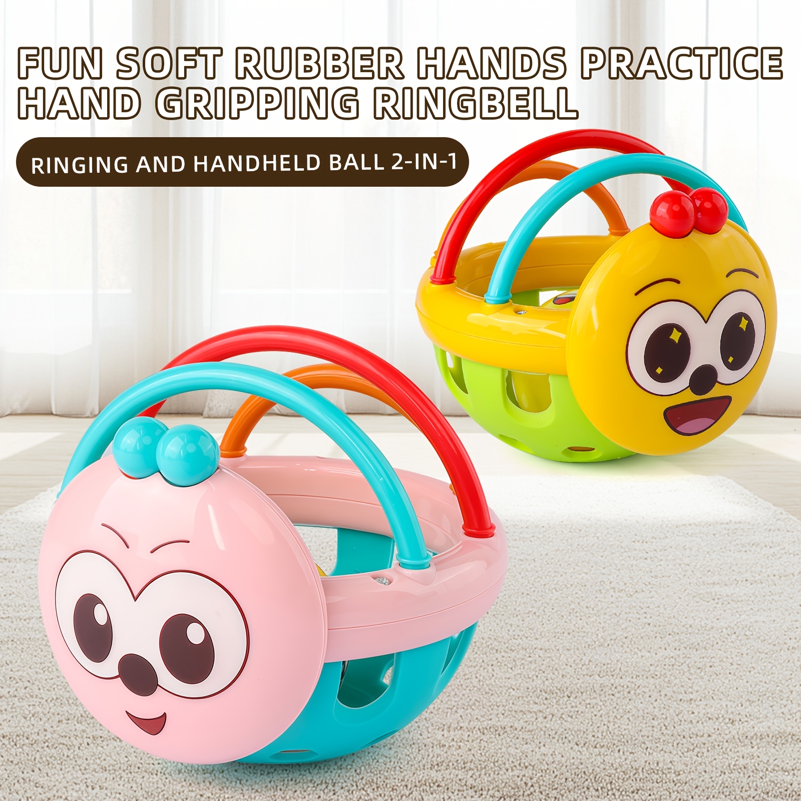 Handheld Vibration Sensory Toy for Babies, Colorful Cartoon Faces