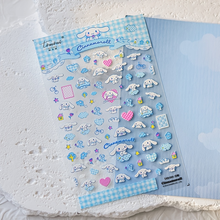 

1 Set Sanrio Cinnamoroll Nail Art Stickers, Cartoon Anime Self-adhesive Plastic Nail Embellishments, Embossed Semi- Oblong Decals, Single Use, Unscented, For Plastic