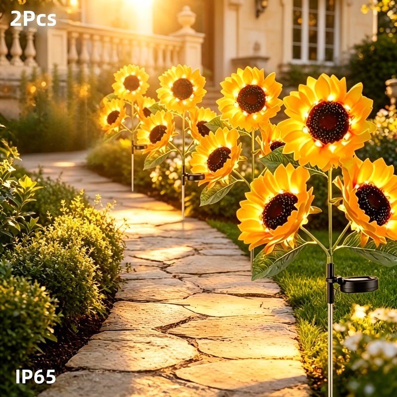 TEMU 2pcs Solar Sunflower Garden Light Outdoor Garden Decoration - Sunflower Light Solar Outdoor Light Valentine's Day Patio Lawn Passage Decoration,