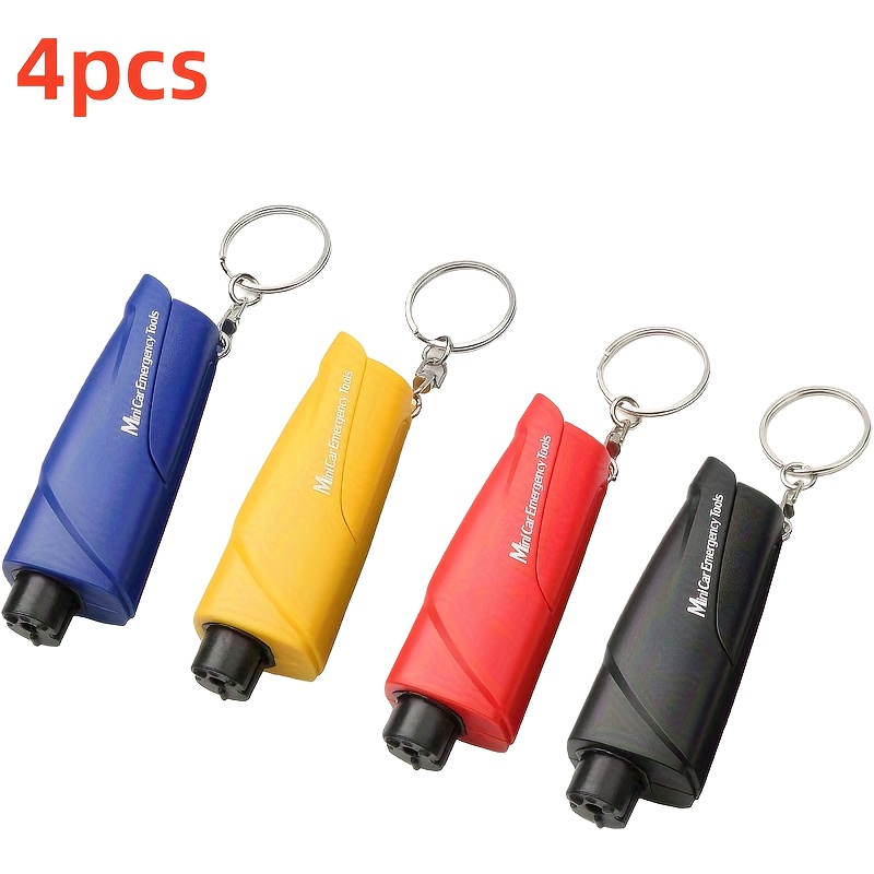 TEMU 4-pack 3-in-1 Emergency Escape Tool - Car Door Breaker And Seat Belt Cutter With Keychain, Suitable For Land And Underwater Emergencies, In