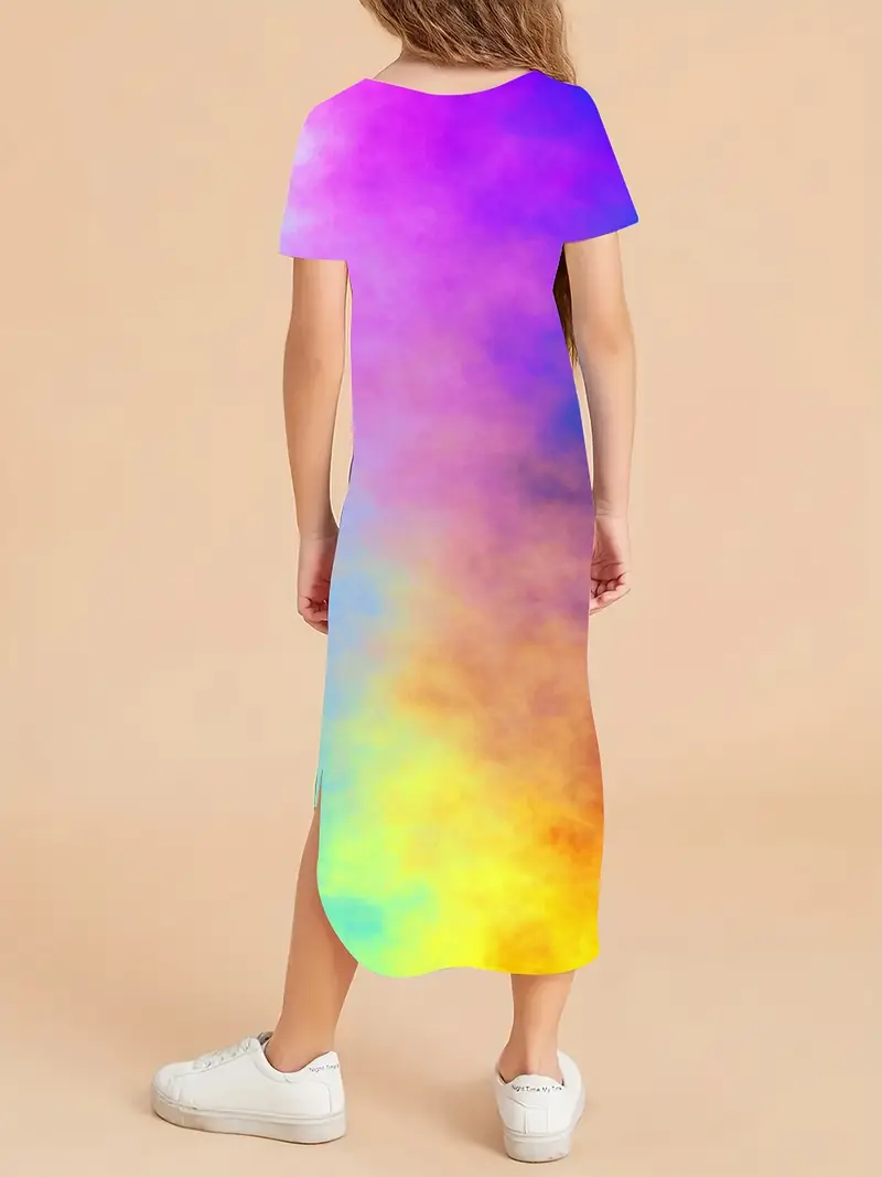 1pc elegant polyester knit dress girls rainbow print short - Temu 1pc elegant polyester knit dress girls rainbow print short - Temu