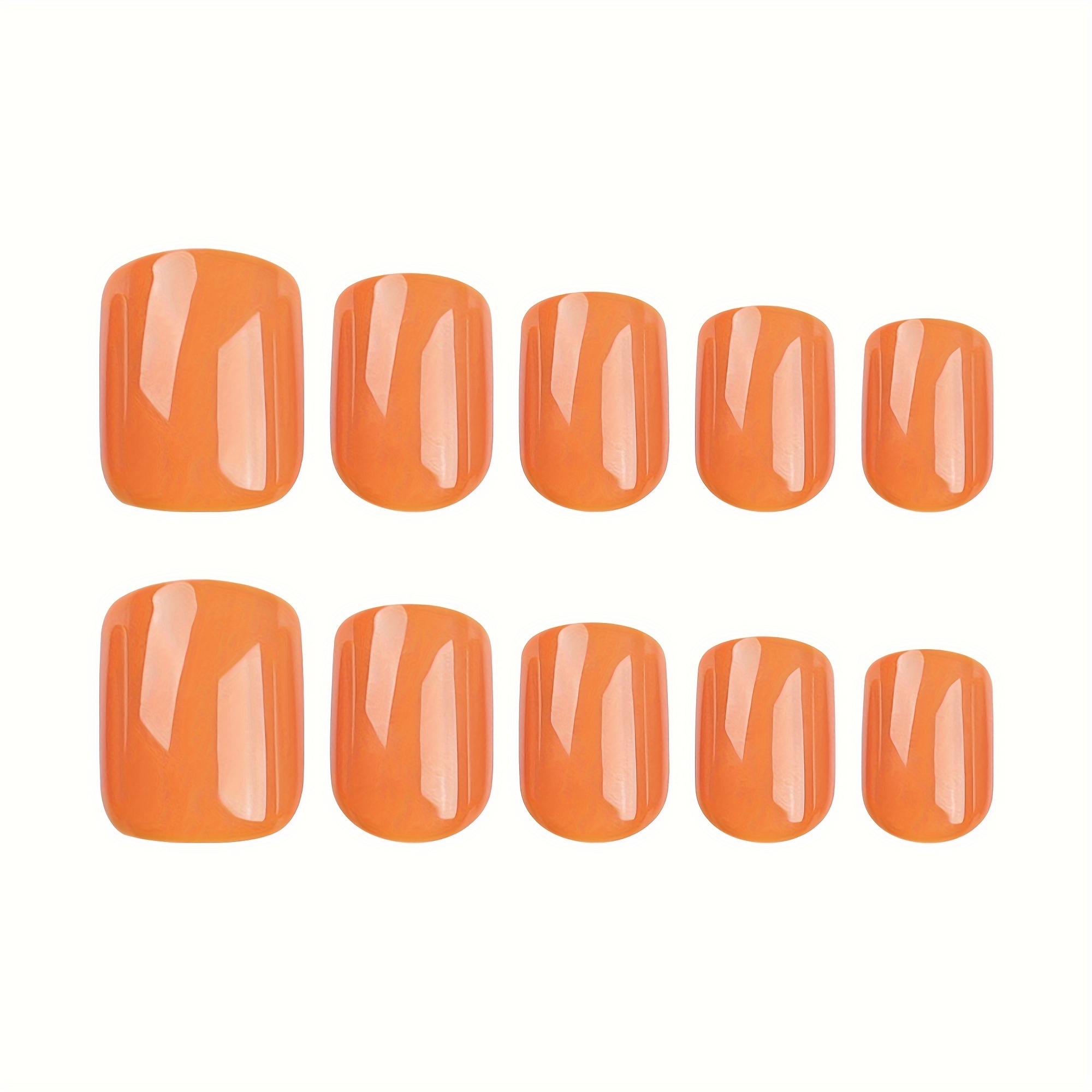 24pcs glossy orange red press on nails short square fake nails minimalist style false nails classic solid color full cover fake nails for women girls daily wear jelly glue stickers and nail file included details 1