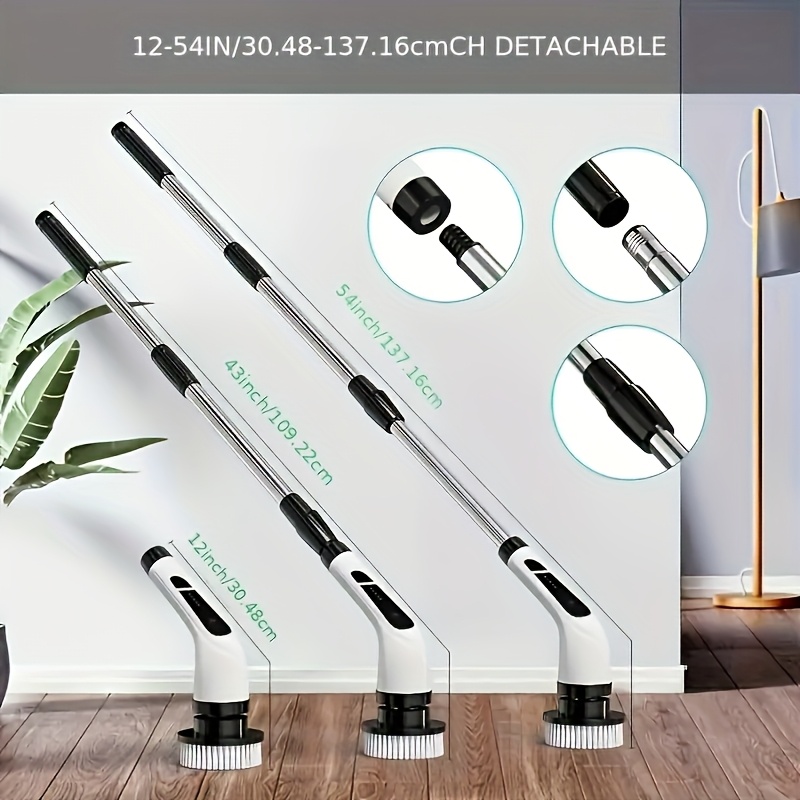 versatile 9 in 1 electric spin scrubber with wireless brush head battery power indicator   settings extendable detachable handle   multiple replaceable heads for   cleaning in kitchen bathroom living room more details 0