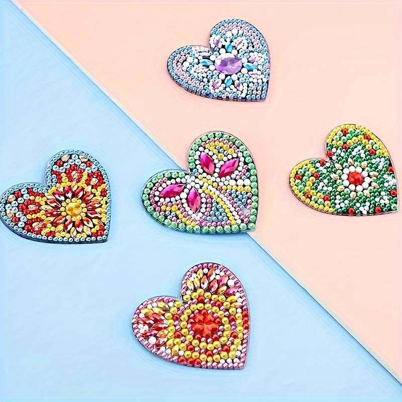 

5d Diamond Painting Keychain Kits For Adults, 5pcs Full Diamond Love Heart Pendant, Acrylic Irregular Shaped Diamonds Art Craft, Key Ring Phone Charm Bag Accessory
