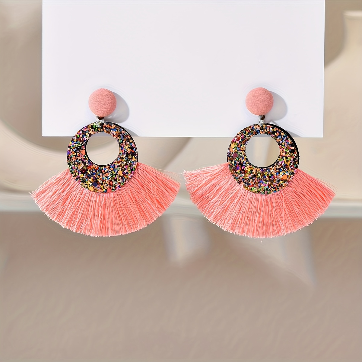 Image of 2pcs New Bohemian Earrings Fashion Creative Ear Jewelry Handmade Fan Tassel Earrings Ear Drops Suitable For Gifting And Party Wear