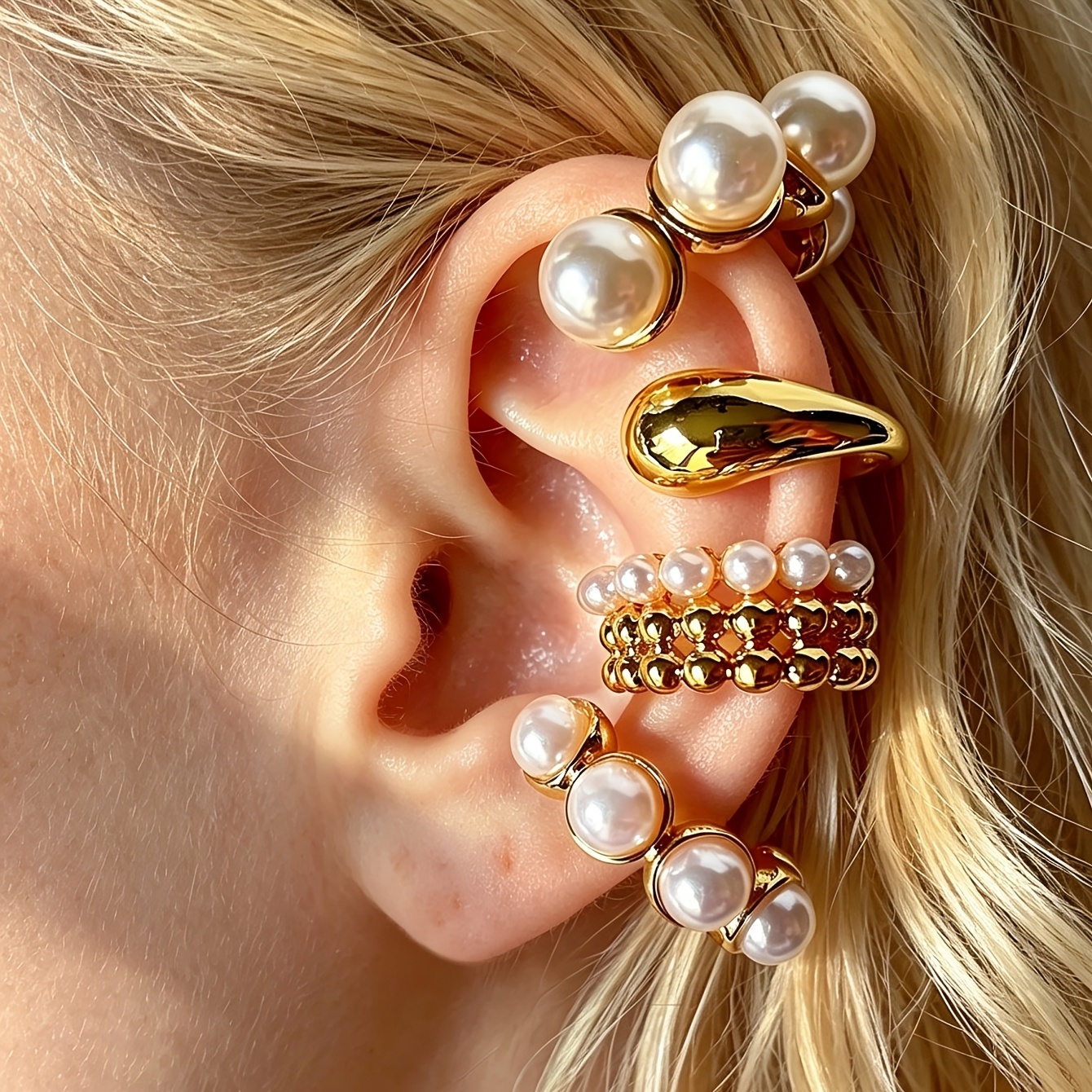 TEMU Set da 4 pezzi di orecchini a clip da donna, vintage, , eleganti e semplici. clip a forma di C, semicircolari, per l' 'orecchio e orecchini a