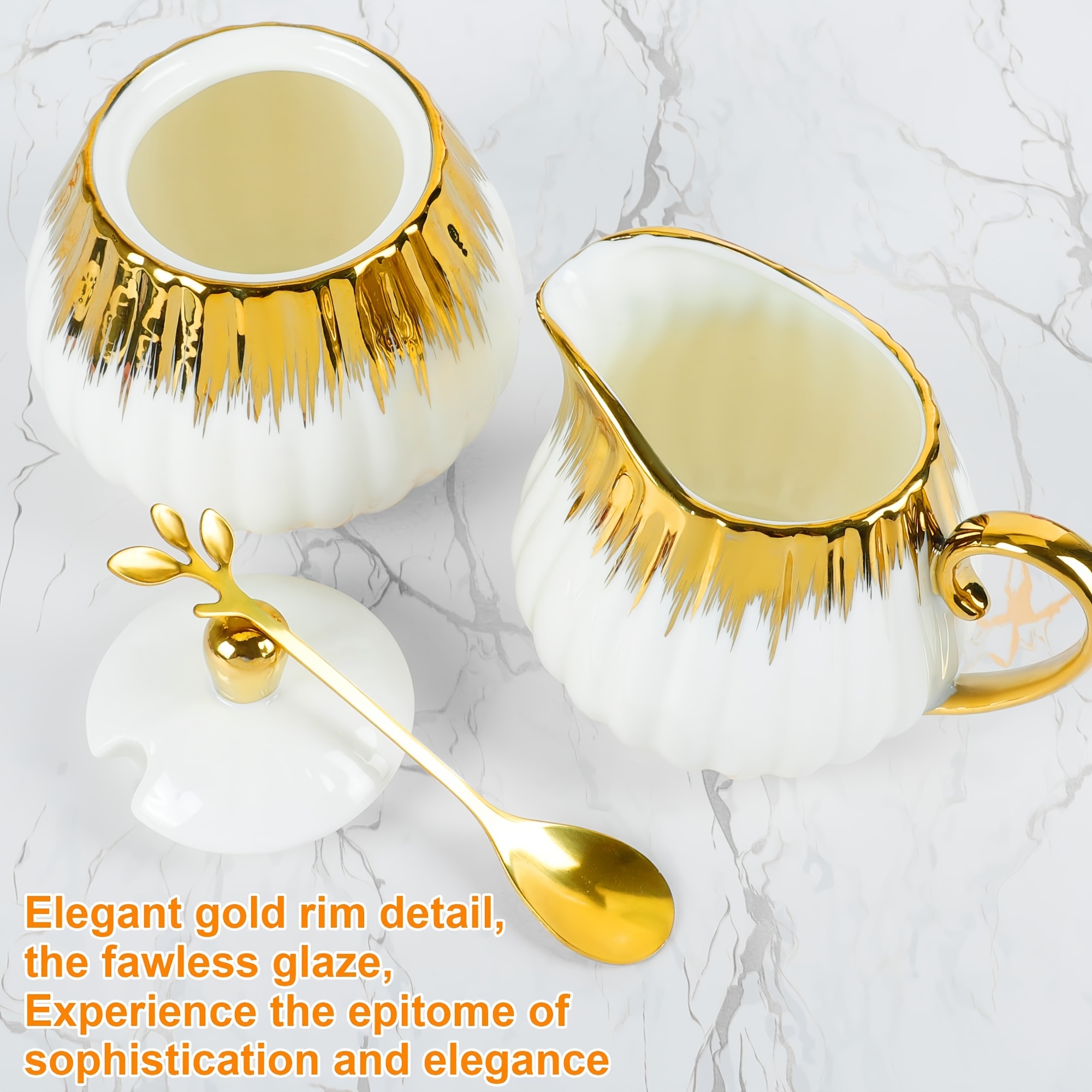 TEMU Ceramic Sugar And Creamer Set With Spoon 16oz White Coffee Bar Accessories Lidded Sugar Bowl And Cream Pitcher Set For Kitchen Cafe Christmas Gifts Dishwasher Safe