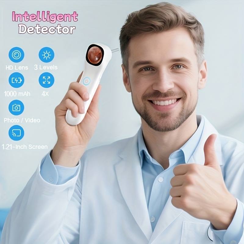 5 in 1 intelligent ear canal inspection   display and in ear camera 3 types of attachments ear nose throat skin usb rechargeable suitable for adults and pets   with 18 replaceable protective covers Product details 1