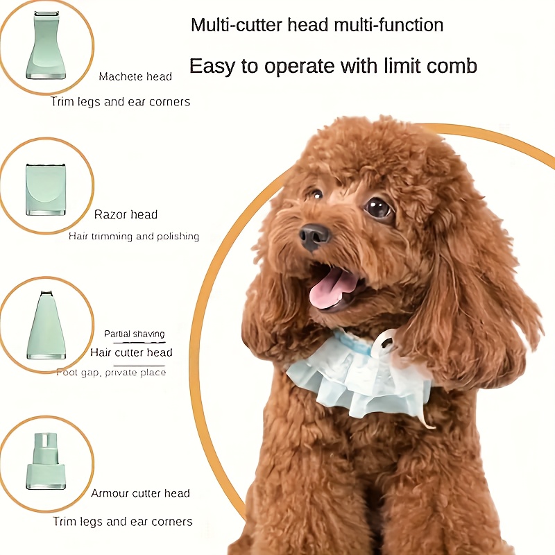 4-in-1 Electric Pet Trimmer with Nail Polish - Low Noise USB Rechargeable, 4-in-1 Trimmer for Dogs, Cats, Small Animals - Includes Shaving Blade, Foot Hair Small Blade