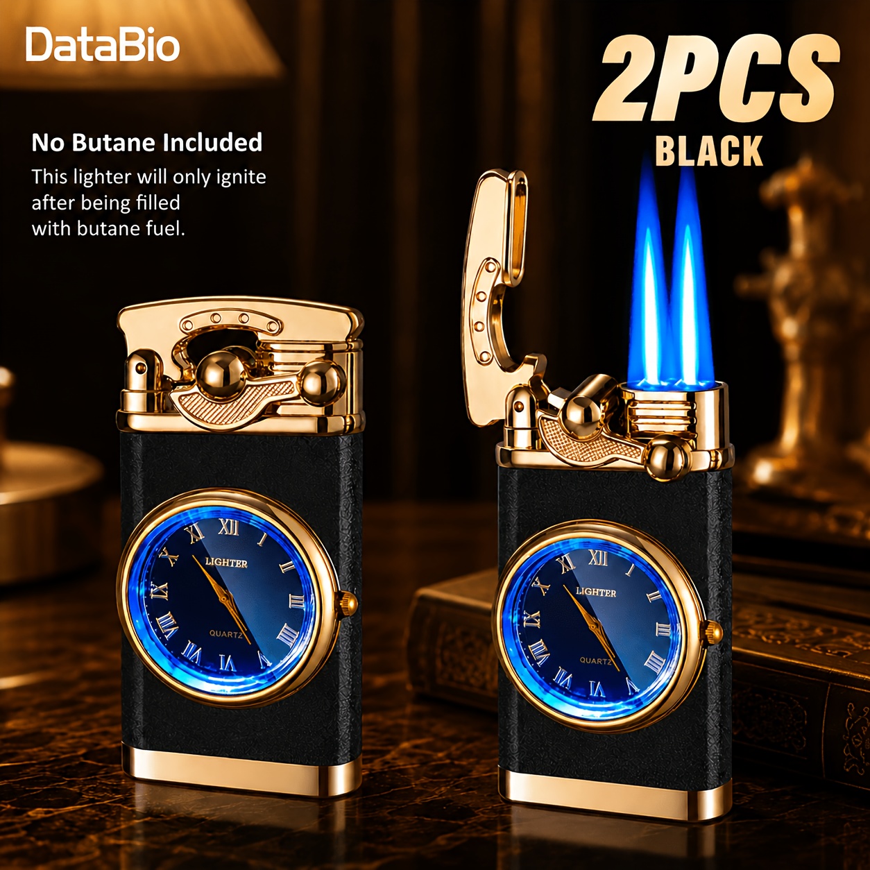 TEMU 2 Pack Refillable Windproof Butane Lighter Suitable For Indoor/outdoor, Adjustable Flame Lighter With Refillable Refills (no Butane Included),
