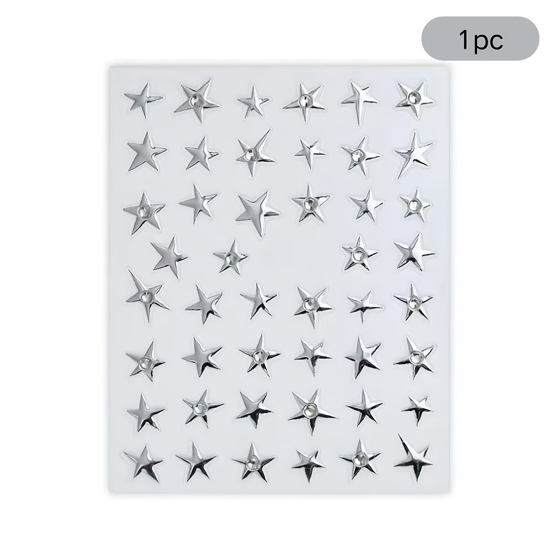 TEMU 1pc Silvery Mixed Size Pentagram Face Stickers, Icy Diamond Feel, Music Festival Stage Facial Decoration Stickers, Photo Ready, Sweet Cool Face