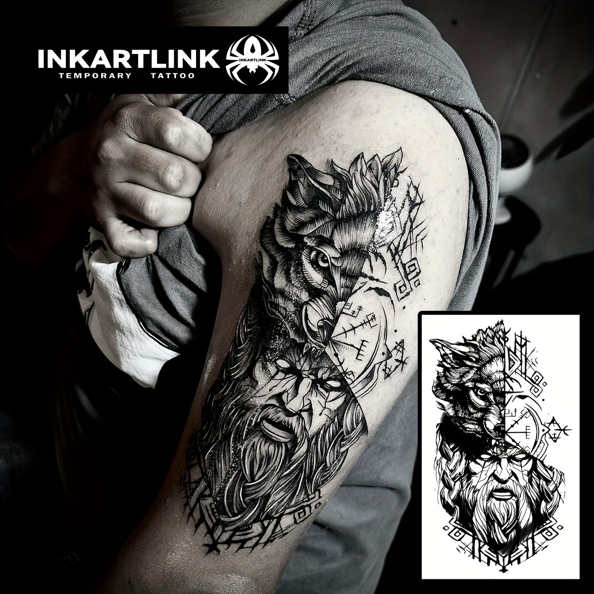 Inkartlink Technology Tattoos, Semi-permanent Tattoos, Viking Warriors, Wolf, Temporary Tattoos, Fake Tattoos, Waterproof, Realistic Tattoo , Botanical, Tattoos