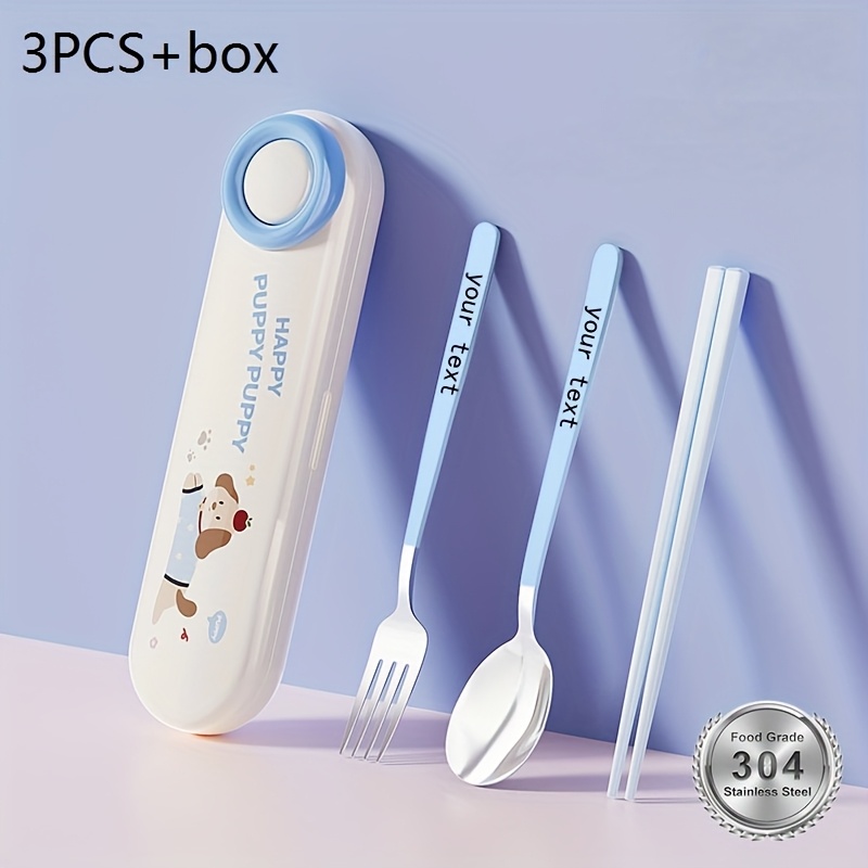 TEMU Customize Your Text, 3pcs304 Stainless Steel Chopsticks, Portable Tableware Set, Chopsticks Set Travel Tableware, With A Portable Food Storage