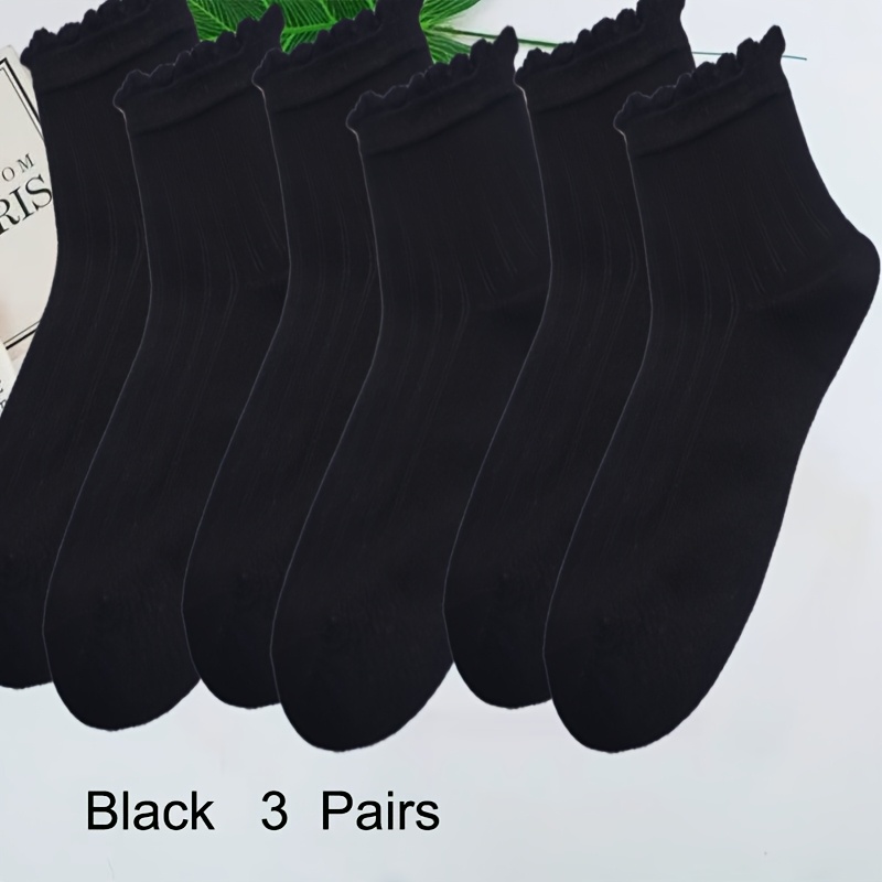 TEMU Chaussettes en Fibre de Bambou avec Bordure en Dentelle et Blanc | Collection Automne-Hiver