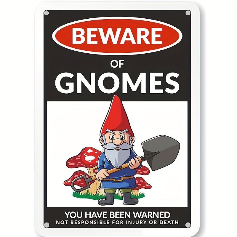 

Beware Of Gnomes Metal Warning Sign - Durable Iron Outdoor Wall Decor For Patio, Bar, Club, Cafe - Humorous Gnome Themed Sign 12x8 Inch