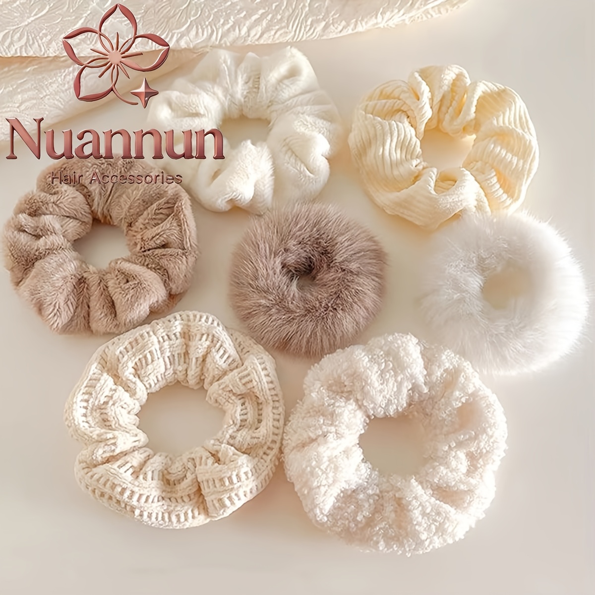 TEMU 7pcs High-end Plush Hair Tie Set, Easy Temperament Large Ring, Ponytail Bun Hair Additions