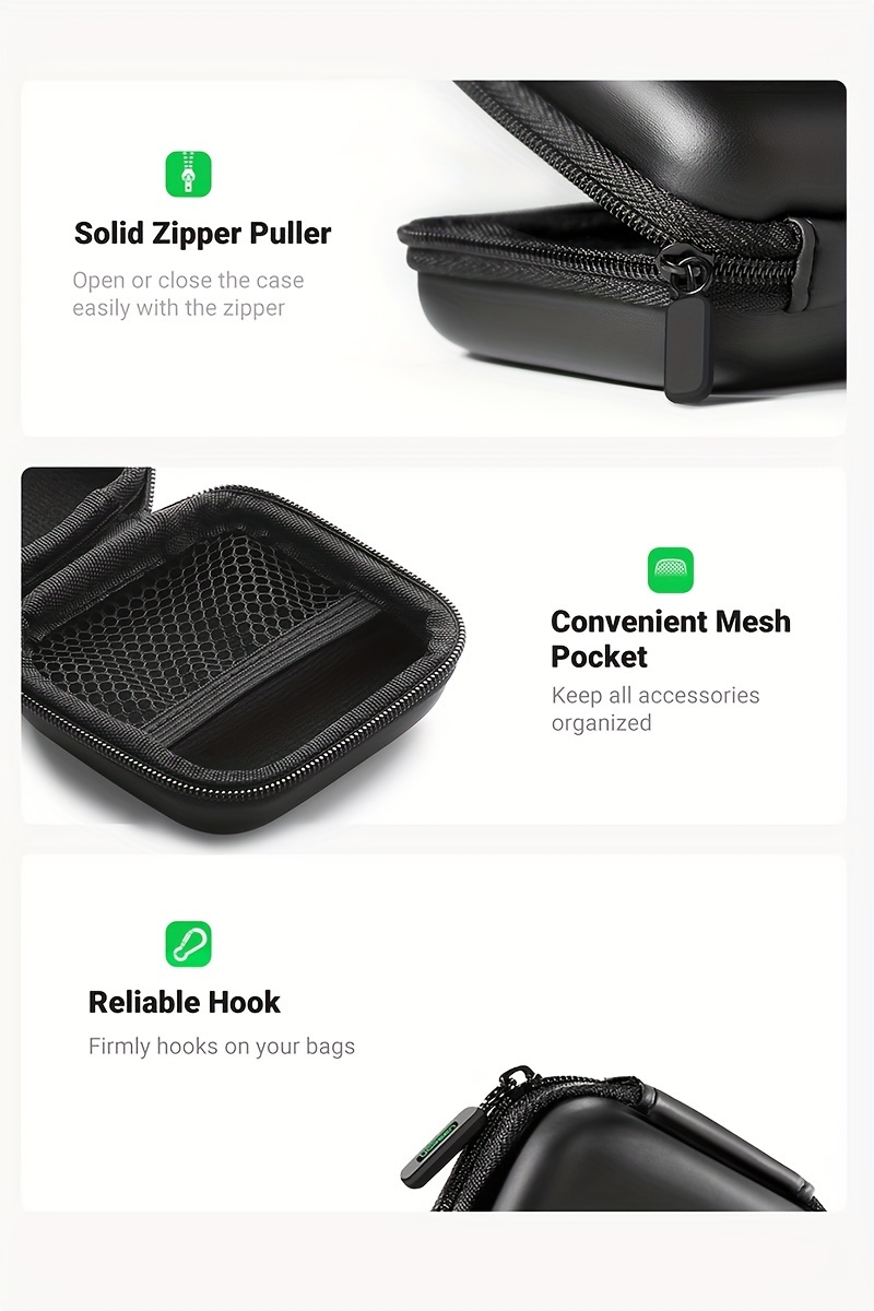 Luxury Storage Case, Earphone Case Hard Headphone Bag for Airpods Earpods Ear Pads Wireless Earphone Accessories, Ideal for Organizing Earbuds, Chargers, and Small Accessories, Accessory Organizer, Durable Sleek Black Case, 7*7*3cm