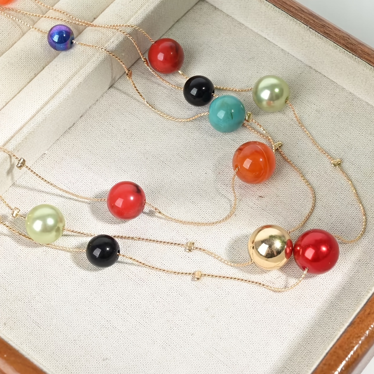 Women's Multi-Layer Golden Chain Multi-Color Round Bead Statement Necklace