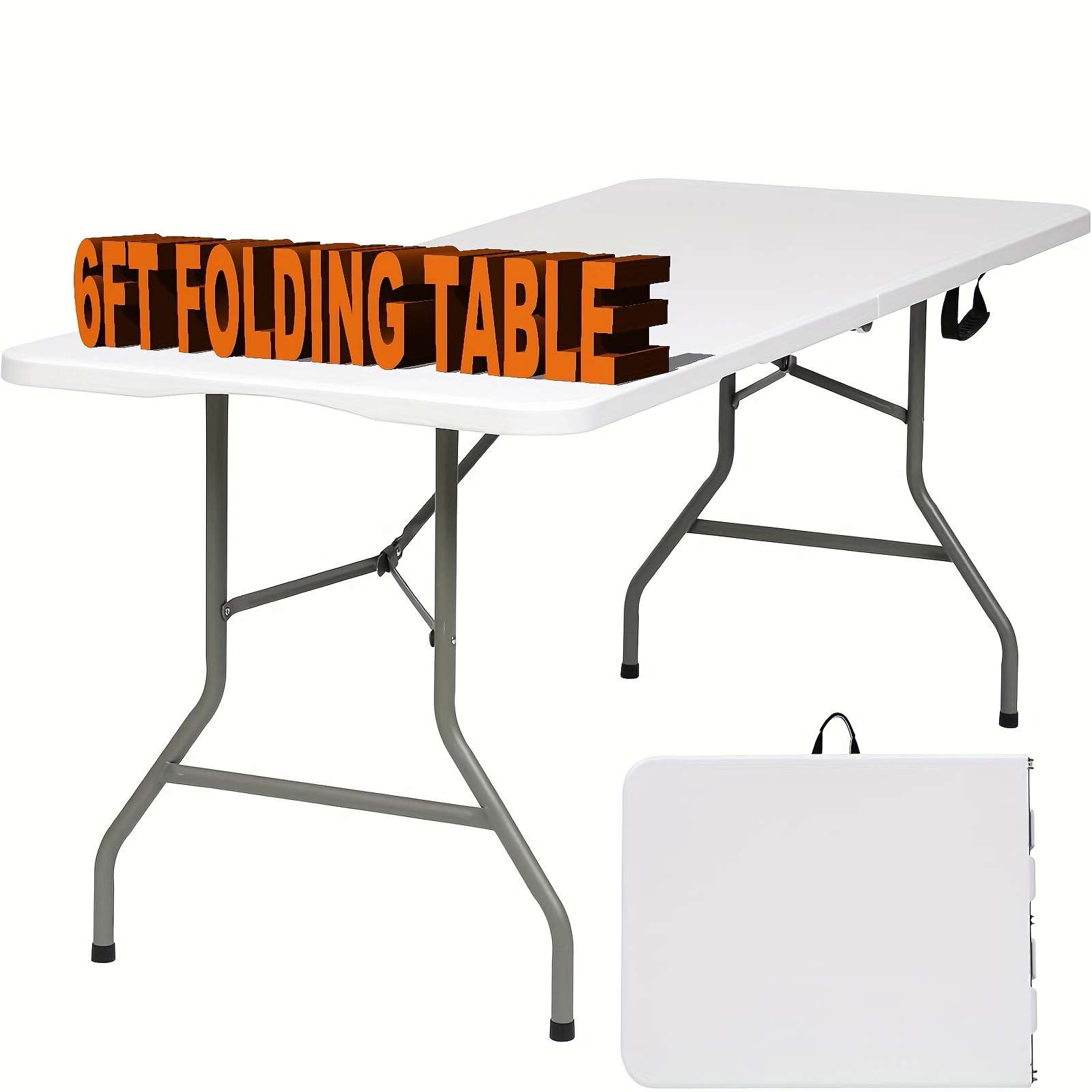 TEMU 4ft/6ft Folding Table With Carrying Handle, Heavy Duty Rectangular Table For Kitchen, Dining Room, Party, Wedding, Indoor & Outdoor Meals,