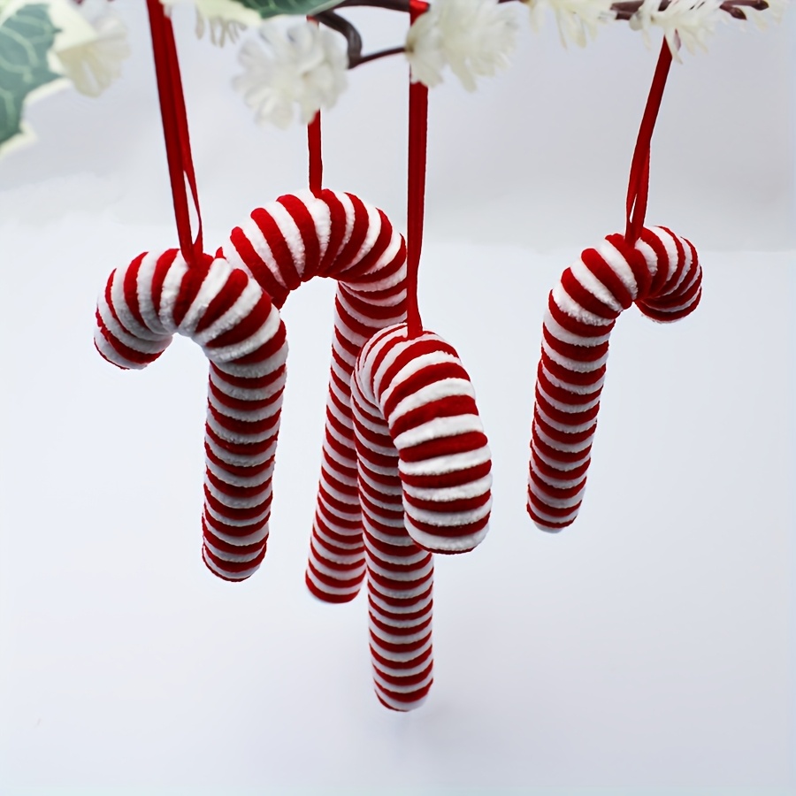 TEMU 4pcs Set Of Happy Furry Candy Cane Ornaments: - Red And White Striped, Ornaments For Hanging On The Christmas Tree, Diy Home Decor, Suitable For