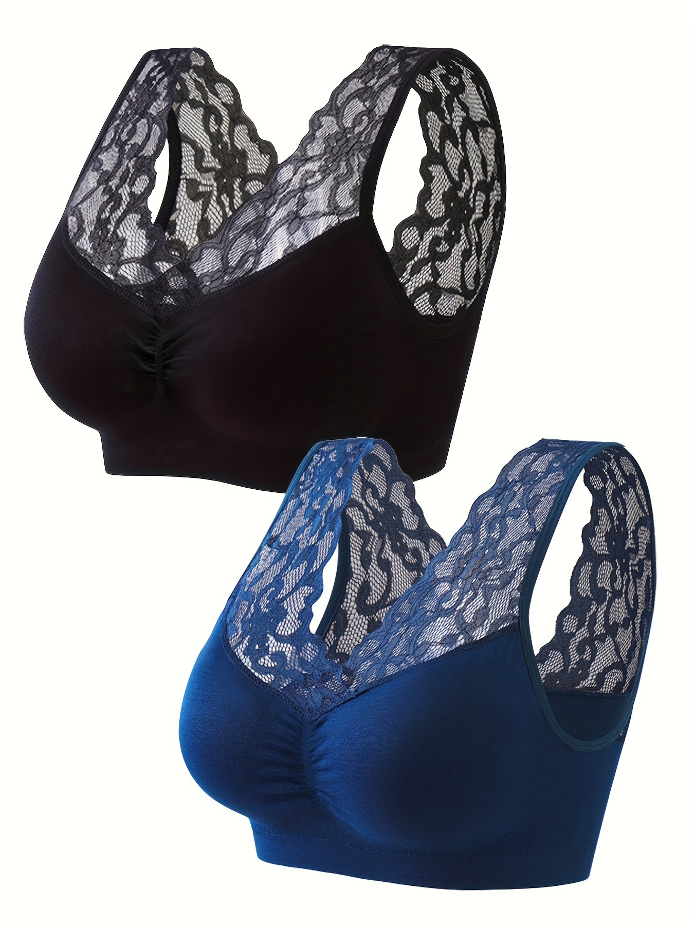 Plus Size Women Wire Free Bra Lace Sexy Bra Woman Push Up Adjustable  Brassiere Femme Seamless Underwear Lady Bras (Color : Style 1-Blue, Cup  Size 