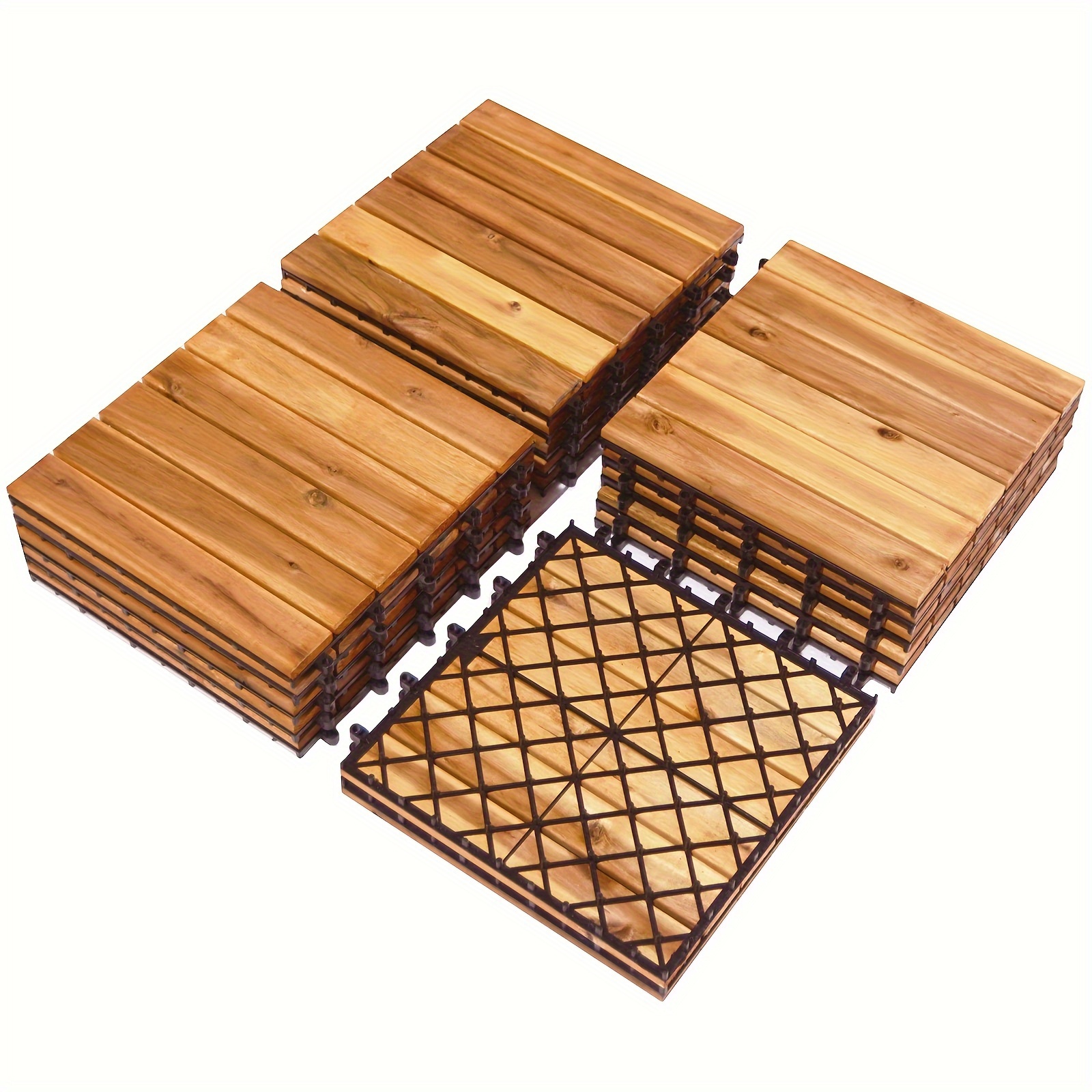 

27pcs Patio Interlocking Tiles Acacia Slat Wood Garden Outdoor &indoor, Carpet Tiles, Floor Mat
