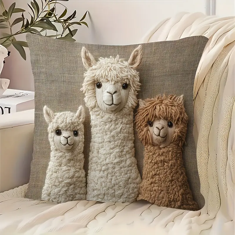 4 bohemian alpaca pillow covers 18x18 inches ultra soft plush double sided of 3 cute black machine washable polyester with zipper closure vintage home decor suitable for living room bedroom nursery accessories soft textured decorative pillowcases Product details 1