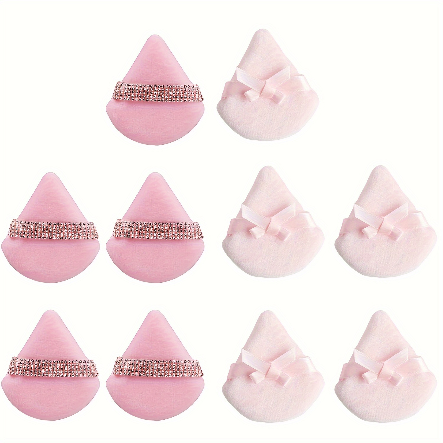 10pcs/set Diamond Decor And Bow Decor Soft Face Triangle Makeup Puff Cosmetic Foundation Sponge Makeup Tool For Loose Powder Mineral Powder Setting (pink)