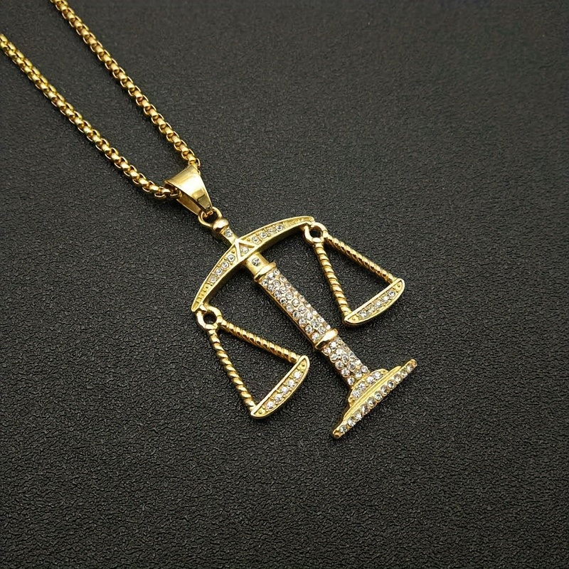 TEMU 1pc Light Luxury Shiny Zirconia Balance Pendant Necklace - Fashionable Versatile Jewelry Additions For Men And Women, Fashion Must-have Trendy