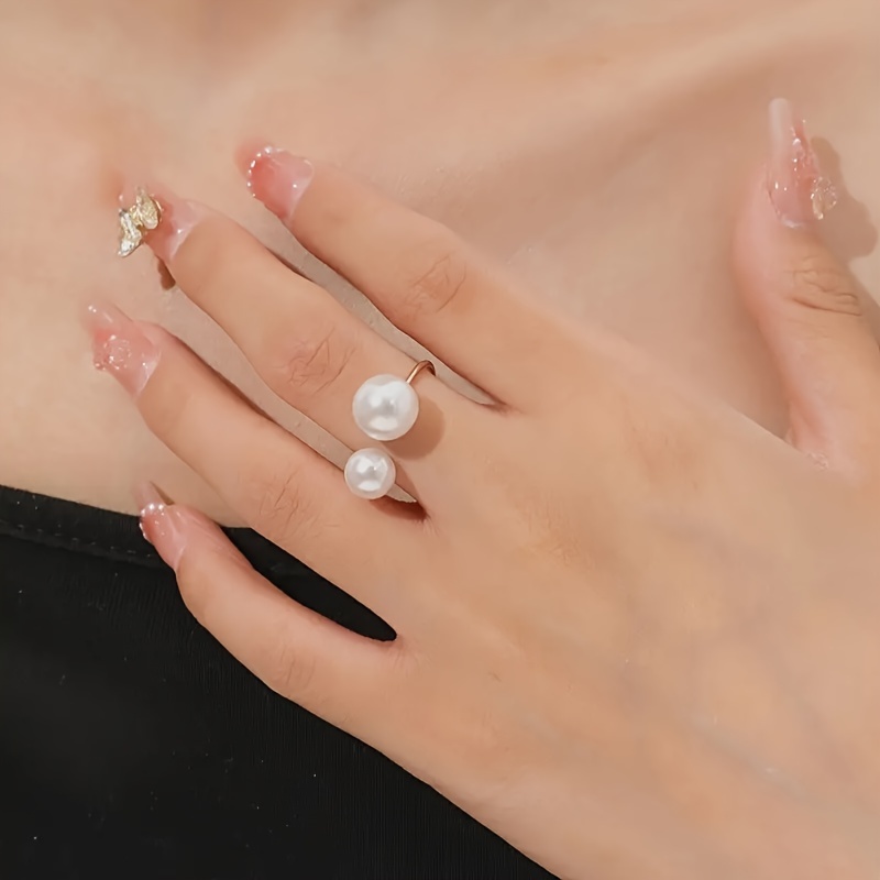 Adjustable U-Shaped Double Pearl Ring Style