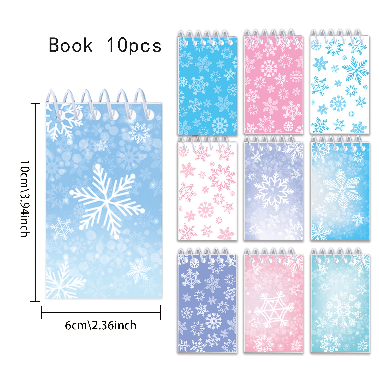 Image of 10 Mini Snowflake Notebooks, Suitable For Snowflaket-themed Party Gifts, 24-page Colorful Snowflake Spiral Pocket Notebooks, Diary And Memo Planning Books, For Class Rewards, Good Gift Bag Fillers