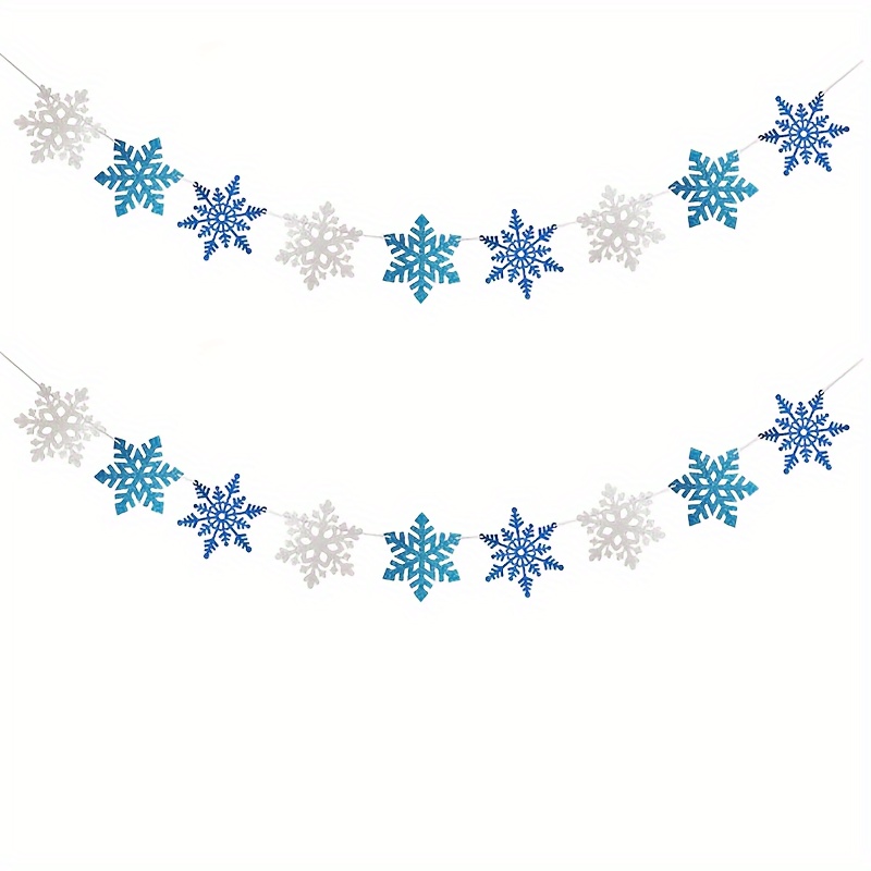 E-shop 9/18 Stück weiße und blaue Glitzer Schneeflocken Banner, für Winterwunderland Dekorationen, Weihnachtsfeiern und Geburtstags Fotoautomaten