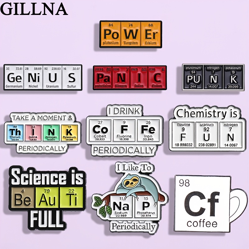 

Gillna 10pcs Enamel Pin Set, Chemistry & Science Themed Brooches, Graphic Element Periodic , Alloy Badge Accessories For Hats, Backpacks, Fashion, Gift For Friends