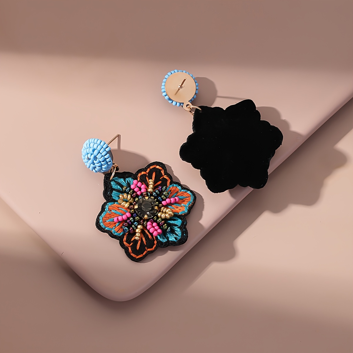 Women's Bohemian Embroidered Beaded Flower Earrings
