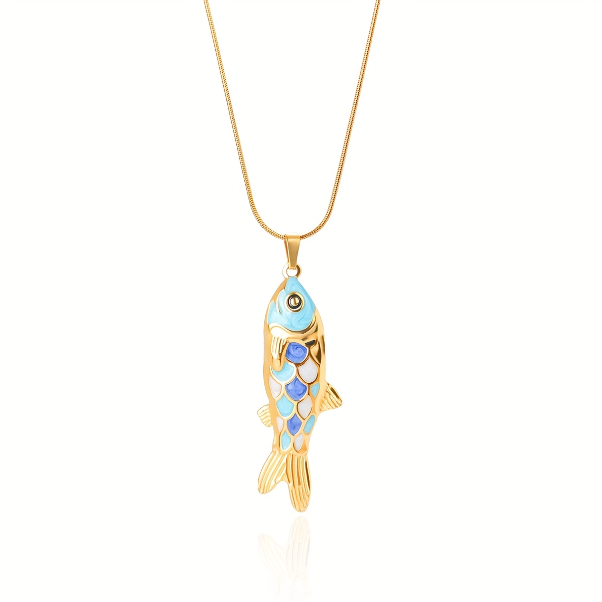 E-shop 1 Edelstahl Bunter Fischanhänger Halskette, Bohemian Urlaubsstil Schmuck für lässige Outfits und Strandlooks