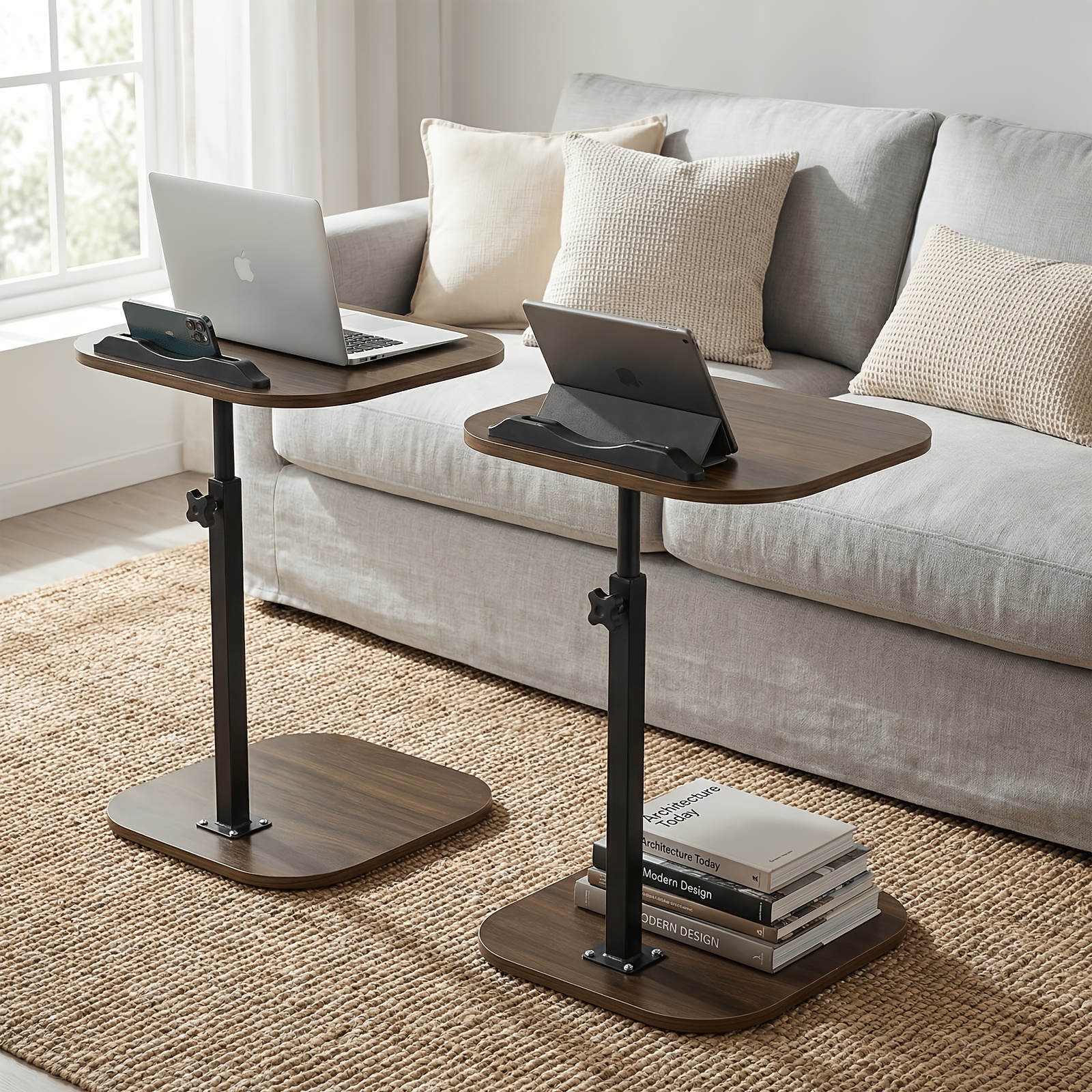 2pcs/1pc Adjustable Height 360 Degree Rotating Small Auxiliary Table - Folding Coffee Table, Coffee Table, Bedside Table, Desk Wood Table, Home Office Desk, Space , Storage Rack, Upright Shelf