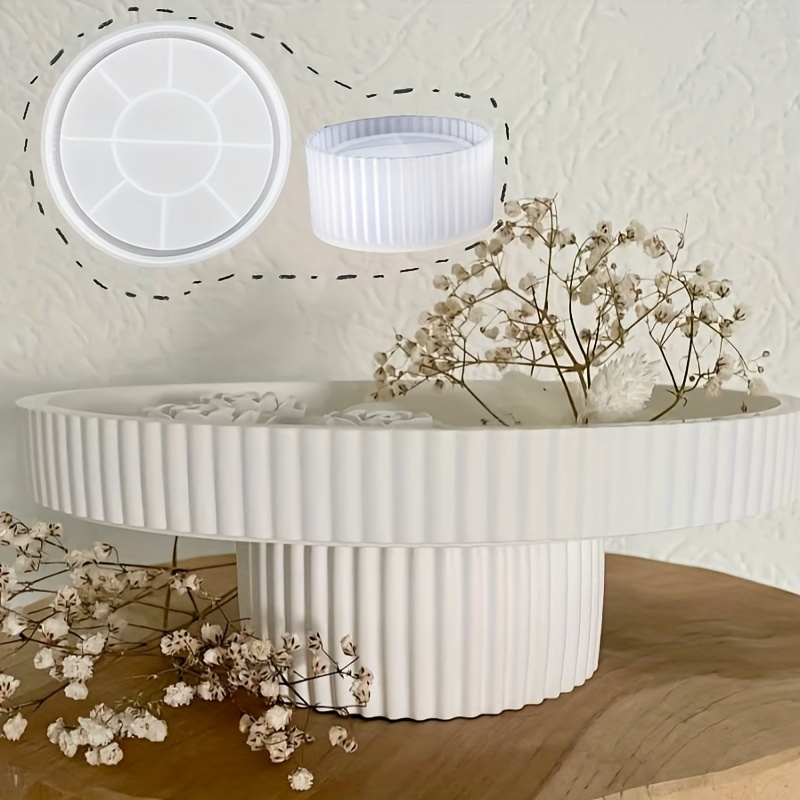 Image of 2pcs Resin Mold Suitable For Epoxy Resin & Gypsum Plaster - Round Striped Tray With Irregular Shape Tray Mould, Non- Making Supplies, Diy Crafts, Storage Box For Home Decor, Pallet Molds