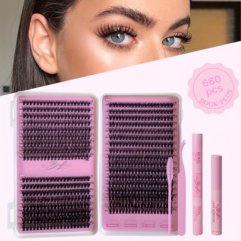 lash book kit multi style   mink eyelashes natural fluffy mix length individual lashes with tweezer   seal remover comfortable wear at home for beginner perfect makeup gift