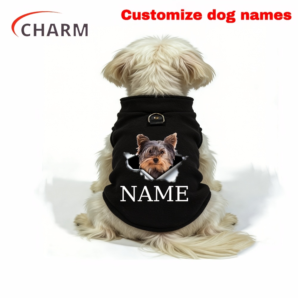 TEMU Custom Name Novelty Dog Fleece Vest With Harness Ring, Small Dog Warm Back Vest