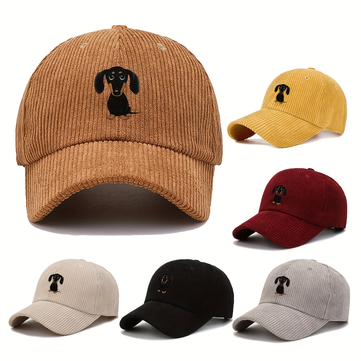 

Dachshund Print Corduroy Baseball Cap - Adjustable, Warm & Windproof For Fall/winter Outdoor Sports, Neutral, Dog Pattern, Fleece, Baseball Cap, Outdoor Sports
