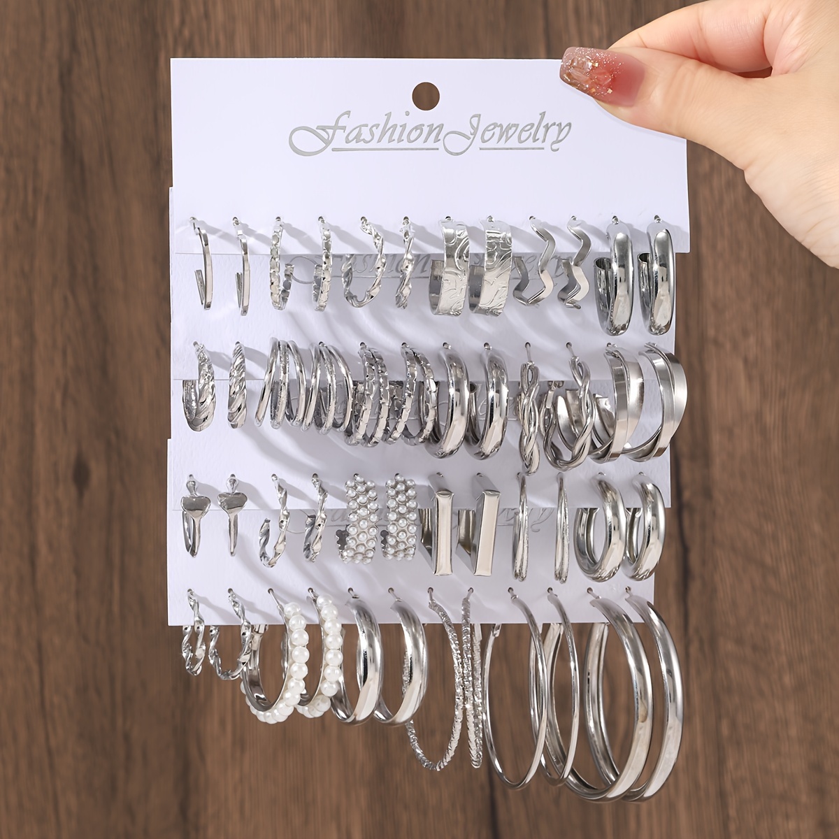 TEMU 48pcs 24-pair Classic Silvery Alloy Women's Earring Set, Vintage Punk Style Body Jewelry, Or As A Valentine's Day Gift ()