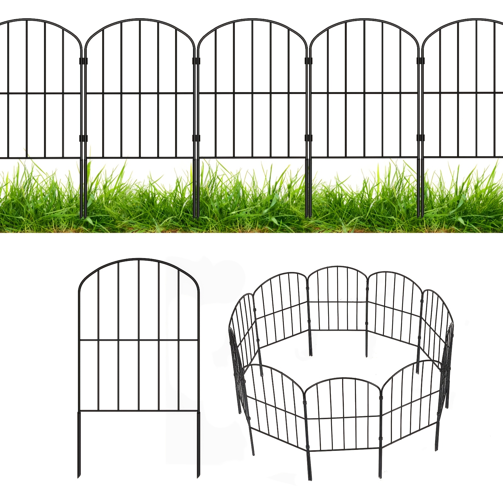 TEMU 10pcs Rustproof Metal Animal Fence Panels - 10ft X 24in Arched Design With Decorative Lattice Top, Durable Outdoor Garden & Courtyard Landscape