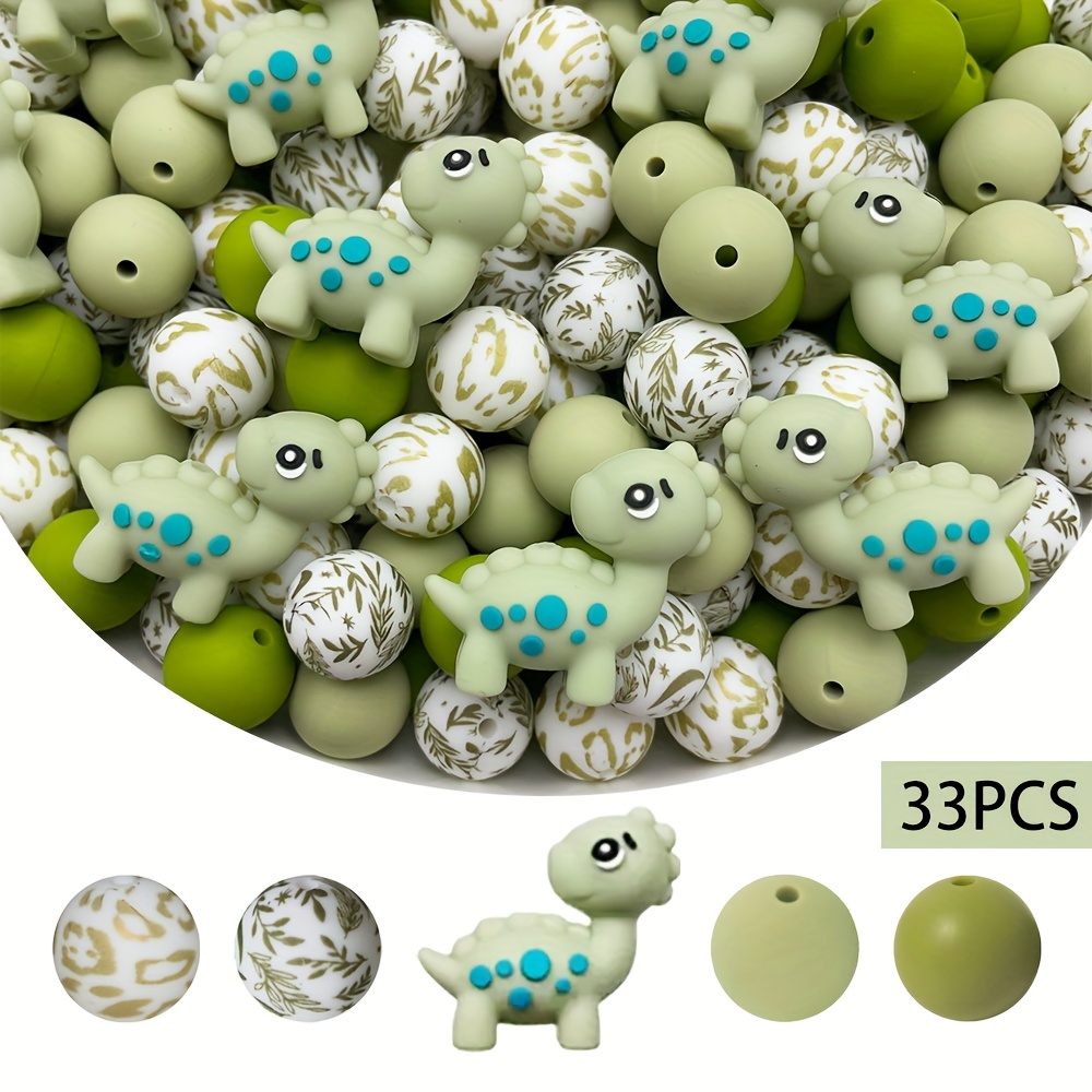 Image of 33pcs 3d Dinosaur Silicone Bead Set For Jewelry Making - Pen, Necklace Beads - Handmade Gift For Colleagues Or , Birthday Gift Beads, Jewelry Making Spacer Beads - Beads And Bead Assortments