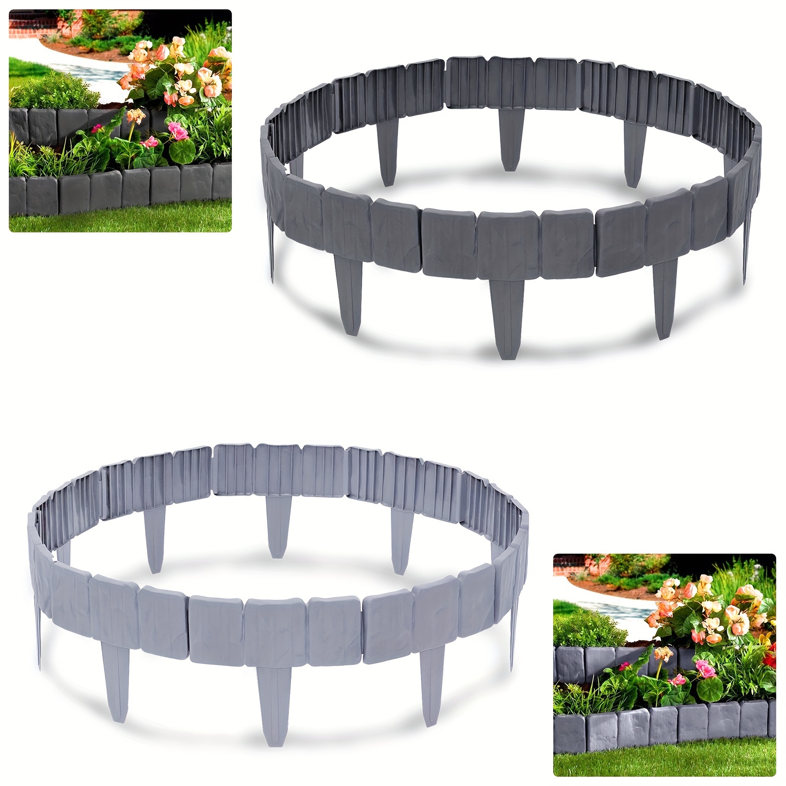 

Fence For Garden, Grey/, 2.5m/5m/7.5m/10m, Lawn Edging Plastic Edging Stone Look Mowing Garden