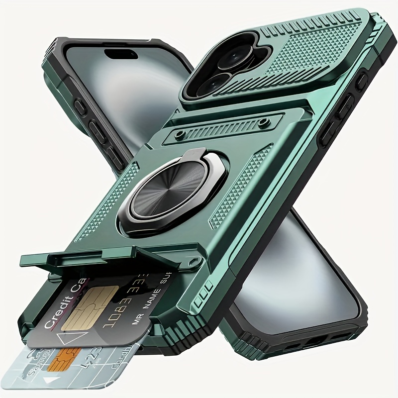 Phone Case: Suitable For 16 15 14 13 16e Iphone11 7/8plus Model Etc Heavy Shock Cell Phone Shell Case With Metal Stents Card Slot